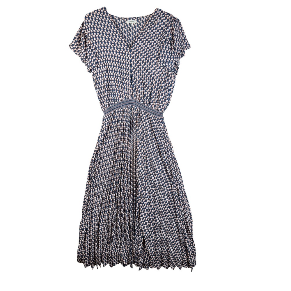 Max Studio Navy and White Printed Midi Dress